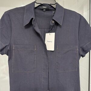NWT Theory good linen shirt dress in deep navy, sz 6